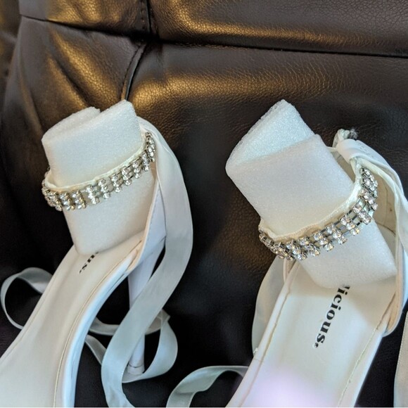 NEW Delicious Rhinestone Ankle Tie Stiletto Heels - Picture 10 of 14